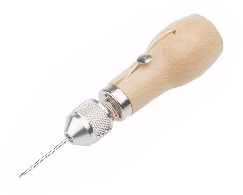 Vleant Speedy Punteruolo da cucito in pelle con 2 aghi per borse in pelle fai da te, scarpe, cinture, manico ergonomico in legno