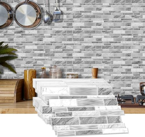 AMOYUN Fliesenaufkleber 12cm x 24.6cm für Küchen, 12 Stück Vintage Sticker Fliesensticker Fliesen Badezimmer Selbstklebende Fliesendekor Aufkleber Backstein zum Esszimmer Bad Fliesenfolie Deko