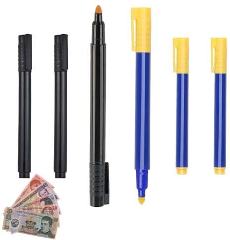 6 Stück Geldprüfstift, Geldscheinprüfer Stift zur schnellen Erkennung von Falschgeld, Falschgeld Prüfer Stift für Euro, Dollar, Pfund & mehr, Praktischer Geldscheinprüfer für Handel, Alltag