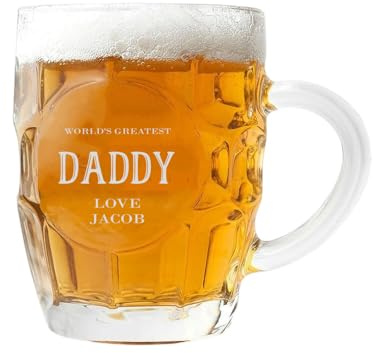 ukgiftstoreonline Personalised Beer Mug with World's Greatest Daddy Engraving, 20oz/1 Pint, Glass Dimple Design