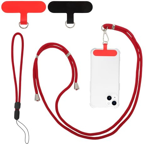 CAPASTEC 1-pack universal mobiltelefonkedja, mobilrem med 2 universella lappar, mobilkedja för grundläggande smartphones, röd