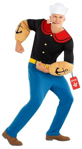 Morph Sjömanskostym Herr Tecknad Retro, Nautisk Utklädnad Vuxen med Sjömanshatt, Bälte & Pipaccessoar Herr