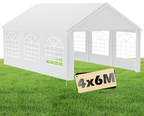 Suusolny 4 x 6 m Premium Pavillon da giardino grande, gazebo per feste con protezione UV, con pareti laterali, gazebo impermeabile e resistente all'inverno, con finestre, tenda grande per giardino