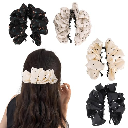 4 piezas Banana Clip, Scrunchie de seda Combinador Pinza para el cabello Banana Hair Clip para cabello grueso y fino Pinzas para el cabello Banana Accesorios para el cabello para mujeres
