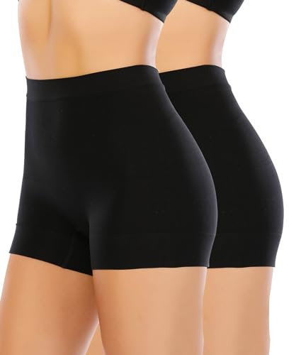 YARRCO Shapewear Shorts for Women Tummy Control Knickers Seamless Slip Shorts for Under Dress Mid Waist Slimming Shaping Underwear Pants Boy Shorts Invisible Boxers (#2 Black+Black,S)