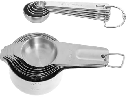 MOTHNUR 2 Juegos Tazas y Cucharas Medidoras Inoxidable para Hornear y Cocinar con Diseño Ergonómico y de Espacio para Ingredientes Secos y Líquidos