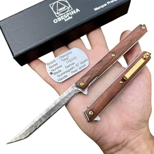 Obespina Couteau Pliant Skip Damas Numéroté Bois Poirier Liner Lock Poche Série Limitée Camping Cadeau Homme Custom Gold Gentleman Folder Roulement Léger Tranchant Marque Française