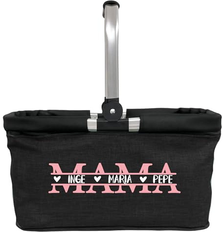 AMBERGER DESIGN by A&M Osterhage amd Personalisierter Einkaufskorb mit Mama mit Kindernamen – Geschenk für Mama & Oma – faltbar, praktisch, groß – Muttertag Geburtstag