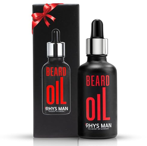 RHYS MAN Beard Oil for Men – Natural Beard Oil for Fuller-Looking Beard Appearance, Softens & Conditions Facial Hair, Lightweight Daily Grooming Essential, Valentines Day Gift for Him (1.7 fl oz)