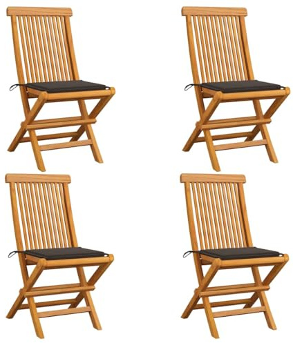 Frdhee Stapelstühle Campingstühle Balkonstühle,Gartenstühle mit Taupe Kissen 4 STK. Teak Massivholz,Für Garten Terrasse Balkon,Einfach Einzurichten