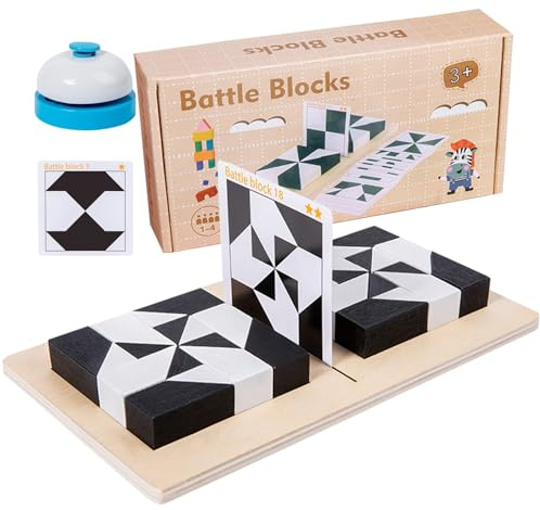 Sdtgrtht Block Puzzle Battle mit 32 Bausteinen ABS 23 x 12 x 7 cm Set gemusterte Holzbausteine Puzzleblock für den 4-6 Jahre Ostern
