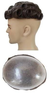 Für Männer 0,12–0,14 mm Injektions-PU-Haut-Toupet for Männer, Echthaar-Ersatzsystem, Herren-Haarprothese Perückenkopf(#6,8x10)
