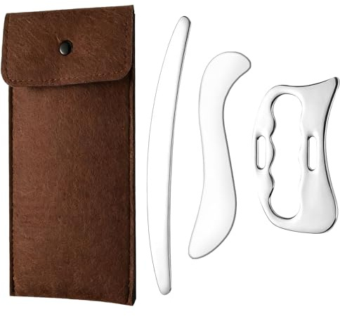 Gua Sha Edelstahl, 3 in 1 Gua Sha Schaber mit Filz-Aufbewahrungstasche, Multifunktionales Faszien Tool, für Gesicht Rücken Beine Und Nacken, für Muskuläre Entspannung Schmerzlinderung Lymphdrainage