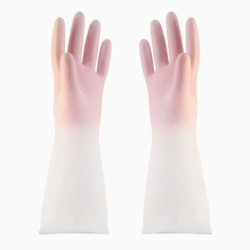 QIALAI 1 Pair Waterproof Gloves, Fairy Pink L Size PVC Household Gloves, 70g Reusable Protective Gloves for Kitchen Cleaning Washing Dishwashing