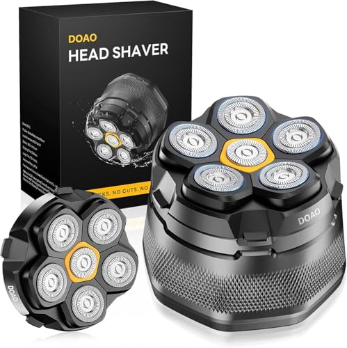 DOAO Head Shavers for Men with Replacement Head, 6D Magnetic Floating Blades, Smooth Shave in 3 Minutes, USB-C Rechargeable, 180min Runtime, Wet & Dry, Easy Clean, Anti-Slip Design, Light Grey
