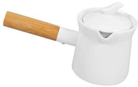 ULTECHNOVO Mini Pentolino per Latte in Ceramica 350ml Manico in Legno, Scaldaburro Piccolo per Uso Domestico, Accessorio da Cucina per Riscaldare Salse e Burro, Versamento Preciso Beccuccio