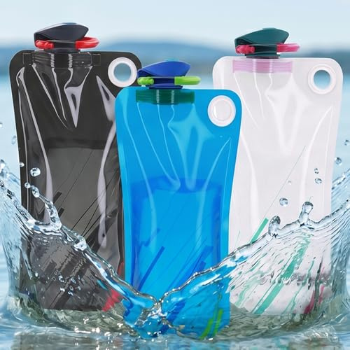 3 Stück Faltbare Trinkflasche 1l Festival Accessoires Mit Karabiner Bpa Fre | Wiederverwendbare Trinkflasche Faltbar, Trinkblase für Festival, Outdoor Camping Sport Flasche