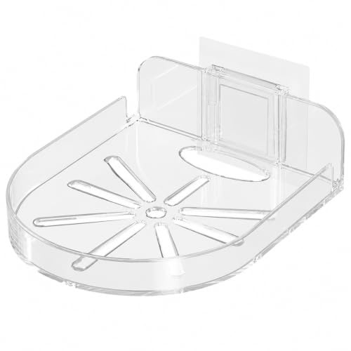 Clear Security Camera Wall Bracket, No Drill Adhesive Shelf, 12 x 9.5 cm | Clear acrylic wall bracket with adhesive pad for compact indoor cameras; for smooth tile, glass, metal and sealed stone.