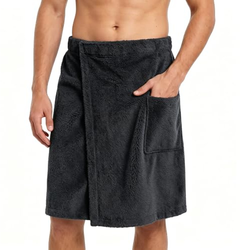 SQUASHIC Saunakilt Herren aus Coral-Fleece mit Klettverschluss & Tasche | Saunahandtuch & Saunatuch für Herren, saugstark, schnelltrocknend, leicht & maschinenwaschbar für Sauna, Spa & Strand
