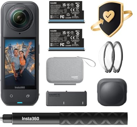 Insta360 X5 Essentials Bundle + 2 Year FlexiCare – Waterproof 8K 360° Action Camera Kit, Invisible Selfie Stick, Fast Charge Case & Lens Guards