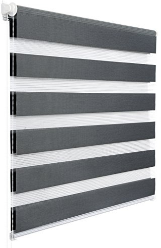 WOLTU Doppelrollo Klemmfix ohne Bohren Dunkelgrau B110 x H150 cm, Duo Rollo lichtdurchlässig Fensterrollo für innen verdunkelnd, Zebrarollo mit Kettenzug - Seitenzugrollo für Fenster und Tür