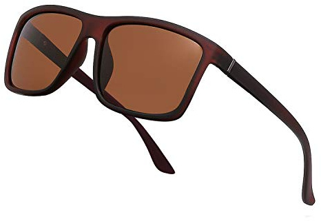 NIEEPA Men's Driving Sports Polarized Sunglasses Square Wayfarer Plastic Frame Glasses (Brown Lens/Brown Frame)