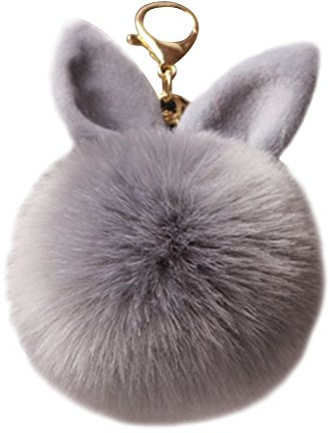 VORCOOL Plüsch Ball Schlüsselanhänger mit Hasenohren Pompom Keychain Bommel Taschenanhänger für Handtasche Auto (Grau)