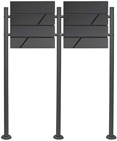 Wiltec Set di cassette postali 2 pezzi V14 antracite, cassetta della posta a muro con serratura, portarotolo di giornale, supporto, in acciaio verniciato a polvere