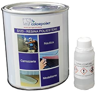 Resina poliestere per barche automobili carrozzeria nautica 1 KG + Catalizzatore. Marca: Colorpoint