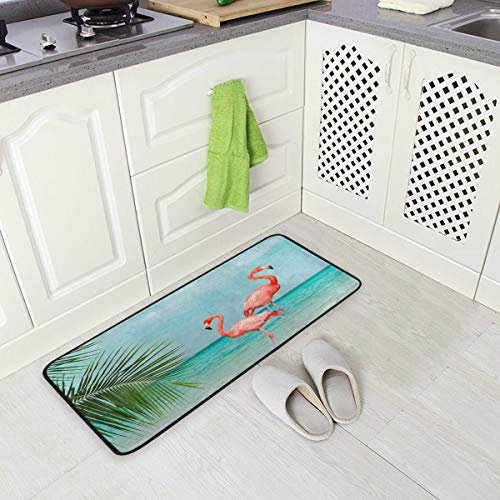 MNSRUU Ölgemälde Vogel Palmblatt Meer Strand Sand Teppich Fußmatte Fußmatte für Küche Zimmer 50 x 100 cm