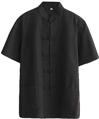 G-like Chinois Tangzhuang Chemise Homme - Costume Traditionnel Arts Martiaux Kung Fu Tai Chi Outfit Uniforme Manches Courtes Tops Blouson Eté pour Hommes - Coton - Noir - X-Large