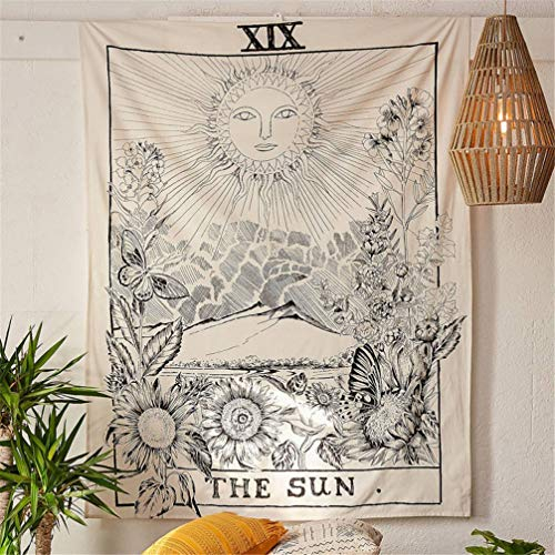 Amiiba Die Sonne Tarot Tapisserie Wandbehang für Schlafzimmer Wohnzimmer (M, 150 x 130 cm)