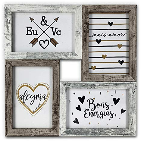 TH Marcos de Fotos Múltiple de Madera para Pared - 4 Fotos 10x15 cm (Gris Marrón Retro)