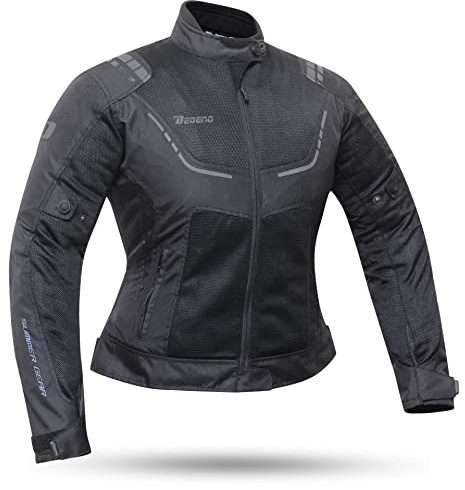 DEGEND BREEZE EVO LADY | Motorcykeljacka Kvinnor med skydd - Vattentät ventilerande jacka med ventilation - Motorcykelkläder - Motorcykeljacka Dam - Storlekar (XS-3XL), Svart, XXL