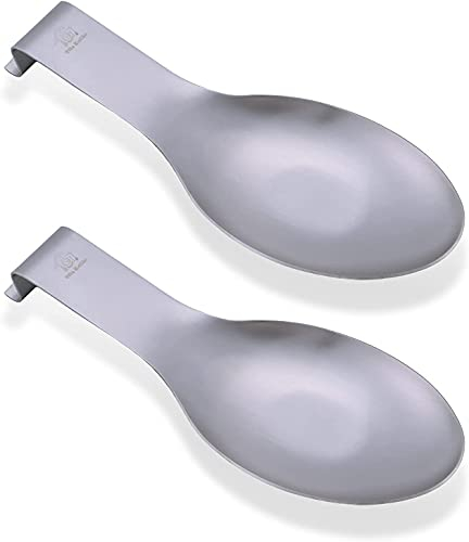 Vila KuChe Stainless Steel Spoon Rest for Kitchen Spoon Holder Counter Cooking Utensil Rest Spoon Heavy Duty Dishwasher Safe (Silver 2pcs)