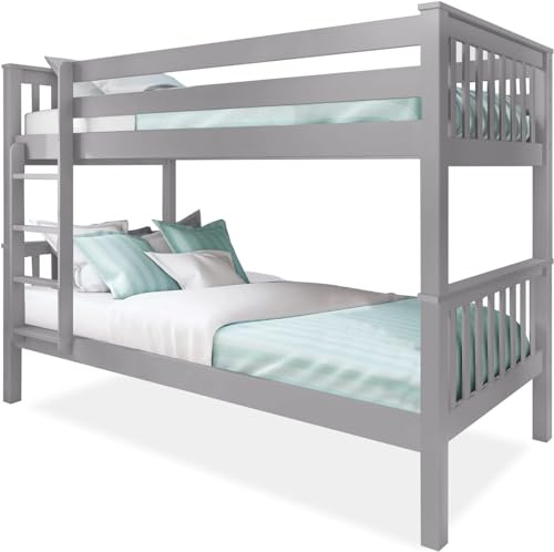 Double Bed Bunk Bed, 3ft Grey Wooden Bunk Beds With Ladder Twin Sleeper Kids Bunk Bed, Solid Pine Wood Frame Single Double Bed frame for Kids Children Home (Grey L198 cm x W98 cm x H144)