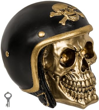 Sparbüchse Totenkopf Biker (Modell Biker) 16 x 13 cm, Schwarz