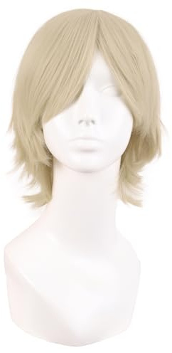 MapofBeauty 30 cm Synthetische Cosplay Gerade Kurze Perücke, Gold | 12 Zoll Perücke