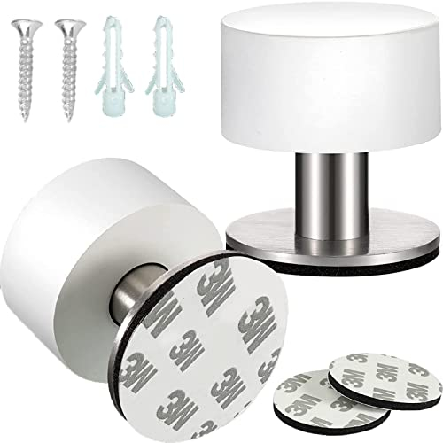 Weploda 2 Stück Türstopper Wand, Türstopper, Türstopper Boden, Edelstahl Stahl Türstopper Wand, 1,49 x 1,49 Zoll, Doppeltürstopper Mit Schalldämpfer (Weiß)