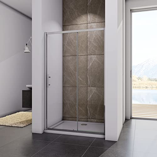 100x185CM MAMPARA DE DUCHA PUERTA CORREDERA MARCO CROMADO CRISTAL TEMPLADO TRANSPARENTE 5 MM