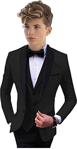 Formell jumpsuit med sjalslag för pojkar, 3 delar, jacka, väst, byxor, fest, bröllop, smoking, barn, marinblå, svart, 10 ans