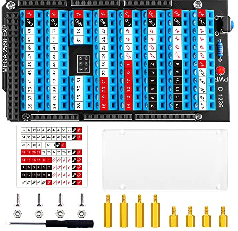 GeeekPi Terminal Block Breakout Board HAT with Reset Button and LED Indicator, GPIO Expansion Board Breakout Module for Arduino MEGA 2560 R3