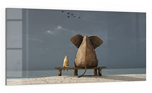 DEQORI Glas-Magnettafel | 100x50 cm groß | Motiv Tierische Freunde am Meer | Memo-Board aus Glas | Magnetboard inkl. Magnete, Stift & Tuch für Küche & Büro | Tafel magnetisch & beschreibbar