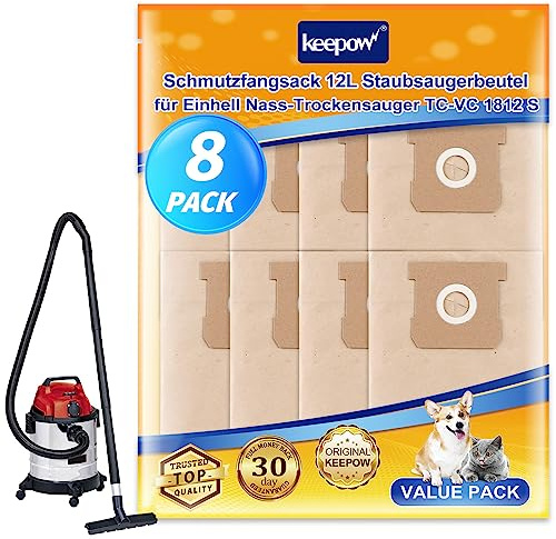 KEEPOW Nylon Dust Bag, 8 Packs for Einhell Wet/Dry Vacuum Cleaner, 12 L