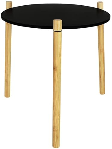 Centi Beistelltisch mit Bambusfüssen schwarz mit Größenwahl Tisch rund Holz Wohnzimmertisch Nachtisch Couchtisch (Ø 40cm)