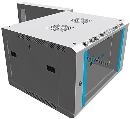 EXTRALINK Rack 19 pollici 6U - Armadio rack 600x600 mm, per montaggio a parete o a pavimento, capacità di carico 60 kg, porta in vetro temperato, apertura anteriore e posteriore, grigio