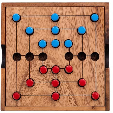 Engelhart – 350270- Marelle aus Holz – Mühlespiel – Nine Men Morris – ökologisches Gesellschaftsspiel – Reisespiel – 13.8 x 13,8 x 3 cm – 2 Spieler