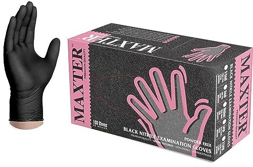 MAXTER Unisex Handschuhe – Untersuchungshandschuhe aus Nitril Handschuhe – Untersuchungshandschuhe aus Nitril – nicht gepudert – Schwarz – Größe XS (1er Pack)