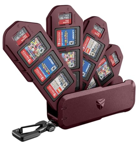 Dexnor 16 Gitter Switch Game Card Case Halter Kompatibel mit Nintendo Switch Game Cards,Tragbare Hülle Exquisite Schutzhülle Hartcase Mit Drehbarem 4 Lagen Halter - Red