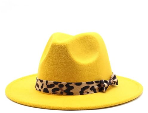 NOAMED Fengyan Mützen 2020 Winter Filzhut Hochzeit Kirche Jazz Hüte Elegante Dame Wolle Warm Fedora Hut, gelb, 6 7/8-7 1/8